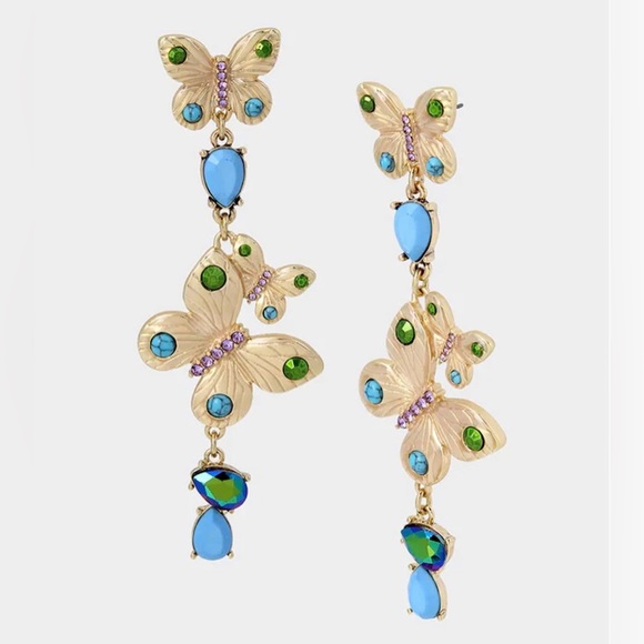 Betsey Johnson Women's Butterfly Linear Earrings Multi One Size - Picture 4 of 5